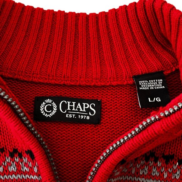 Chaps Ralph Lauren Men 1/4 Zip Moose Sweater Mock Neck Red Black L Cabincore - Picture 9 of 14
